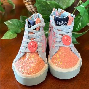 Girls' Glitter High-Top Sneakers in Pink and Light Blue